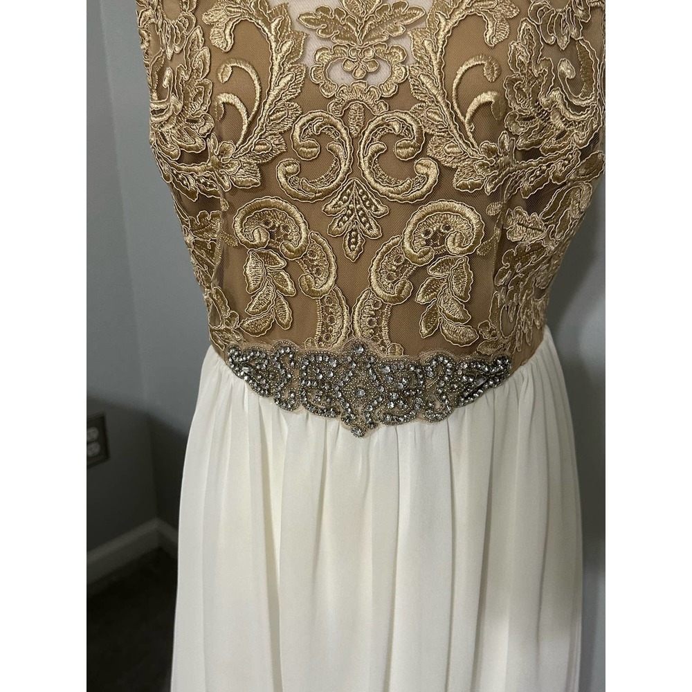 Jodi Kristopher Champagne Lace High Low Formal Dress - Picture 2 of 5
